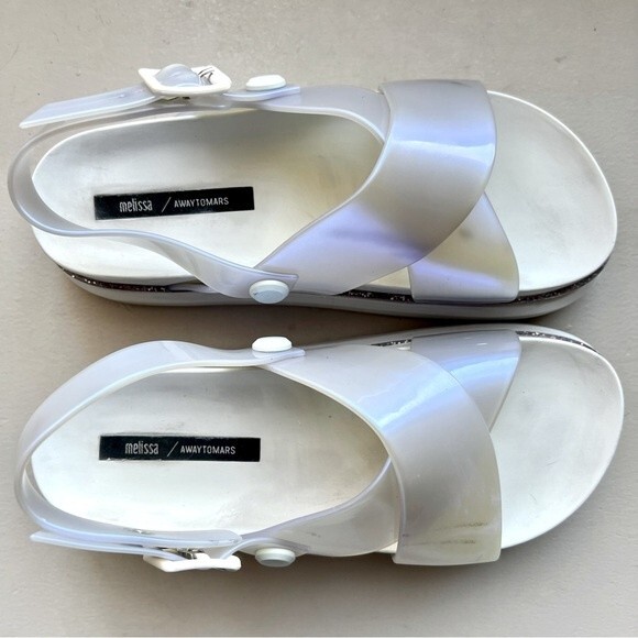 Melissa Awaytomars White Cosmic Sandals II Glitter Platform Soles Women’s Size 6 - Picture 14 of 15